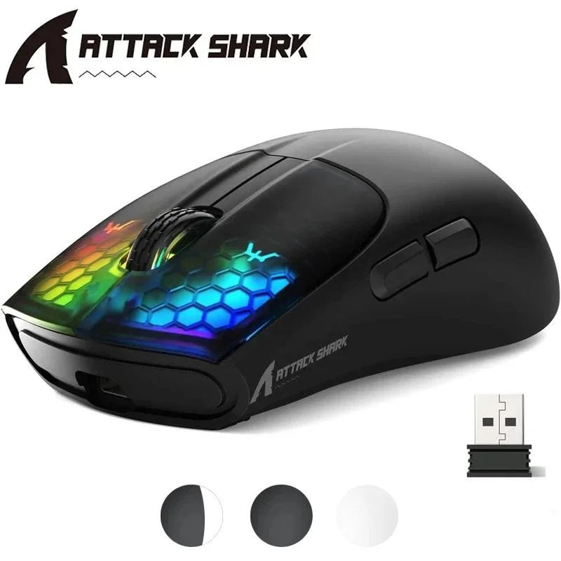 Mouse gaming wireless ATTACK SHARK X5 leggero con connessione tri-mode 2.4GHz/cablata/Bluetooth, RGB e macro