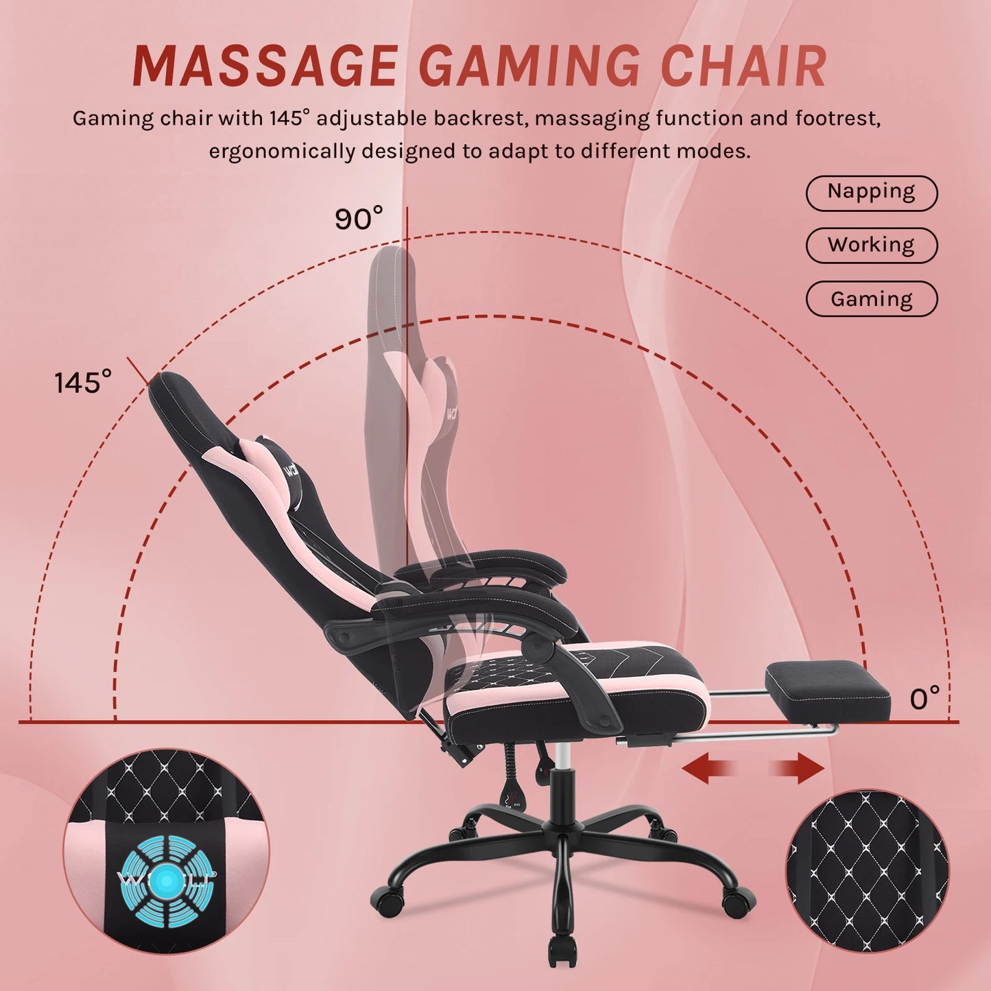 WOLTU Massage Gaming Chair Ergonomic Gamer Chair with Footrest, Lumbar Support, Adjustable Headrest, Swivel Computer Office Chair