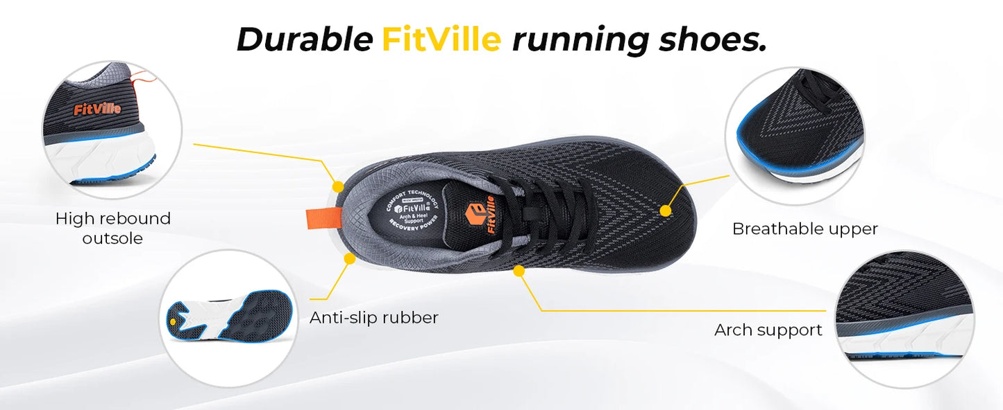 FitVille Men's Shoes Wide Toe Box Cushioned Extra Wide Width Non-Slip Running Shoe Comfortable Lightweight Sneakers For Wide Feet