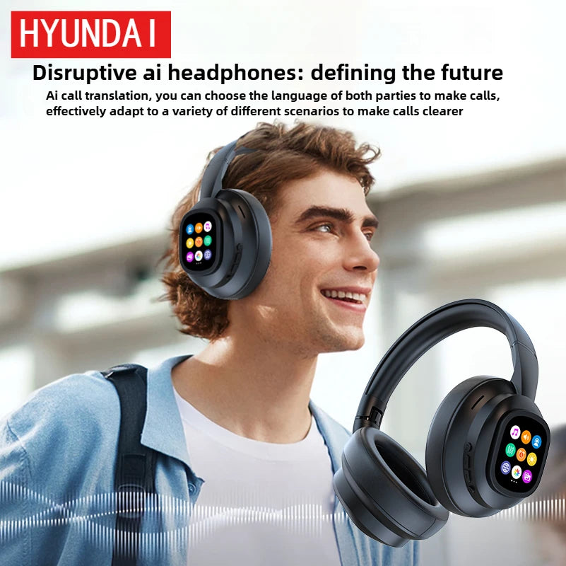 Auscultadores Bluetooth Sem Fios HYUNDAI X1PRO com Tradução por IA 6.0 – Mais de 100 Idiomas, Controlo Tátil, Ecrã LED e Cancelamento de Ruído