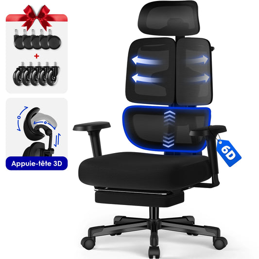 AUTHMIC Premium Ergonomic Office Chair with 6D Adjustable Armrests,3D Headrest,3-Zone Backrest,200kg Capacity,Reclining 90°-160°