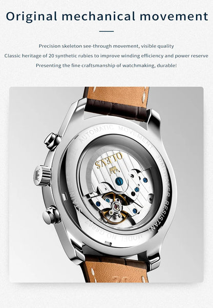 OLEVS 6667 Mens Watch Multifunctional Chronograph Mechanical Watch Leather Strap Moon Phase Watches For Man Luxury Original