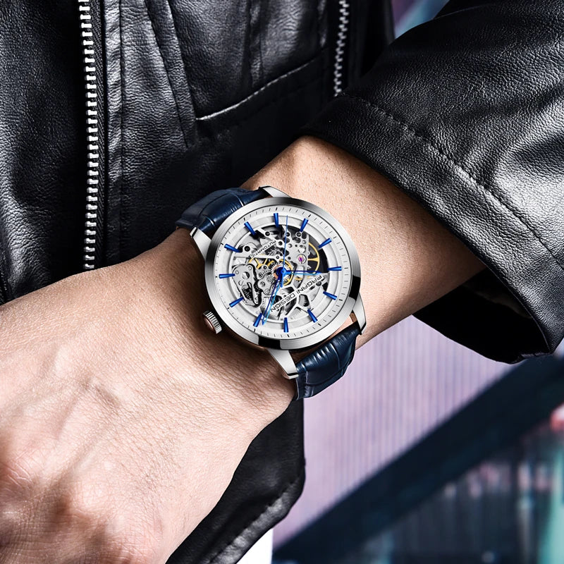 PAGANI DESIGN New Skeleton Men's Mechanical Watches Top Luxury Automatic Watch Men Blue Leather Waterproof Wrist watch Men