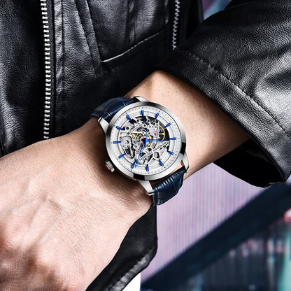 PAGANI DESIGN New Skeleton Men's Mechanical Watches Top Luxury Automatic Watch Men Blue Leather Waterproof Wrist watch Men