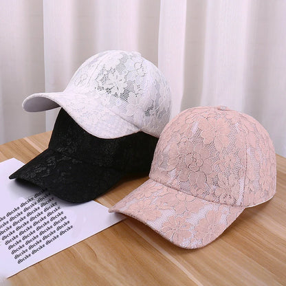 Baseballkappen für Damen im Prinzessinnen-Stil mit Spitzenstickerei und Blumenmuster aus Netzstoff für Frühling und Sommer – atmungsaktive Snapback-Kappen für junge Damen BQ091