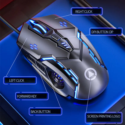 G5 Wired Gaming Mouse Colorful Backlight 6 Button Silent Mouse 4-Speed 3200 DPI RGB Gaming Mouse  For Computer Laptop Mice