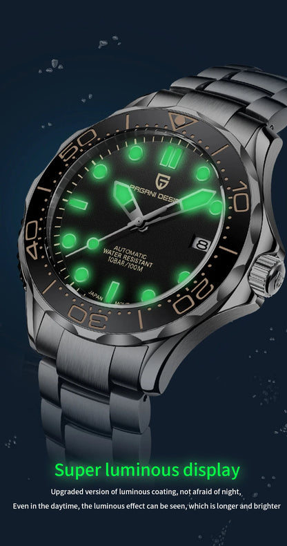 PAGANI DESIGN Men's Watches Mechanical Automatic Watch Sport Ceramic Bezel Luminous Stainless Steel Waterproof Top Watch for Men