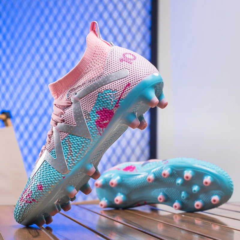 AG/FG Long Studs Soccer Shoes, PU Fabric Mixed Upper, TPU Sole Wear-Resistant Anti-Slip, Men Women Kids Youth Outdoor Sports