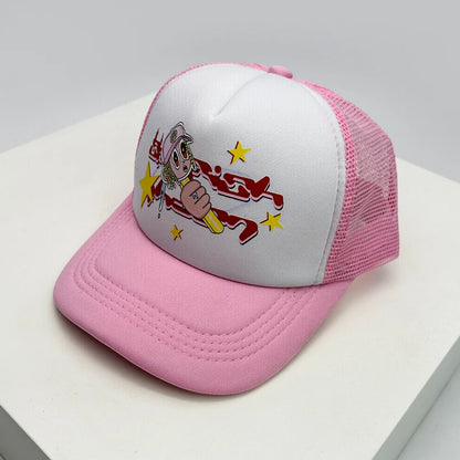 Trucker-Caps im amerikanischen Stil mit Cruise-Print, Anime-Motiven und neuem Schriftzug – atmungsaktive Baseballmützen mit Netzfutter für Herren und Damen, vielseitig kombinierbar