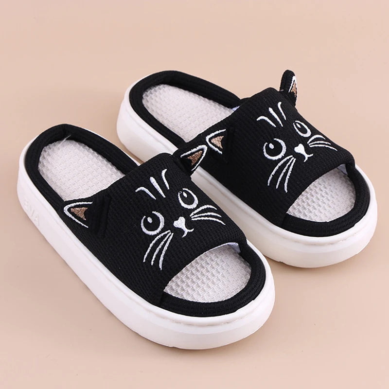 Claquettes plates en EVA pour femmes, motif chat de dessin animé, pour la maison, printemps-été, chaussures de créateur, sandales d'intérieur souples antidérapantes à bout ouvert pour filles