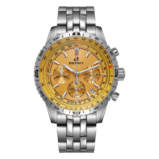 BERNY Aviation Men's Watches Quartz Chronograph Watch Date Sapphire Super Luminous Luxury Brand Dress Man Wristwatch