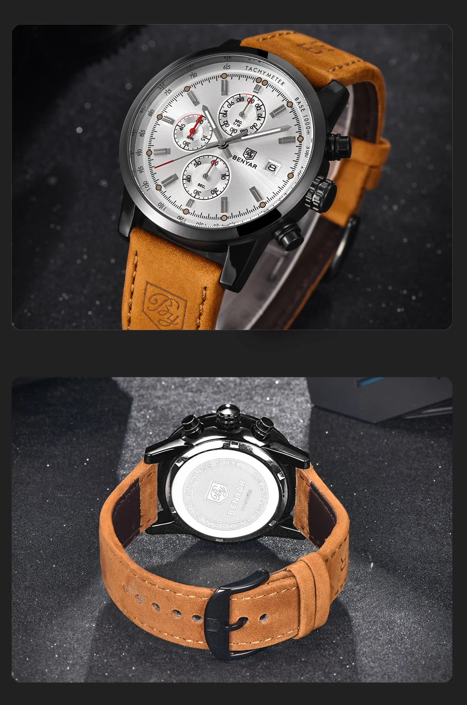Montre pour homme BENYAR 5102 – Chronographe sportif de luxe à quartz, accessoire de mode d'une grande marque