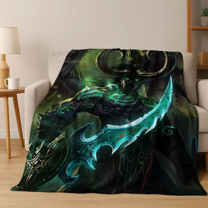 WOW World of Warcraft Arthas Demon Illidan Sylvanas flanellen deken, comfortabele zachte plaid voor thuis, slaapkamer, bed, bankovertrek of cadeau