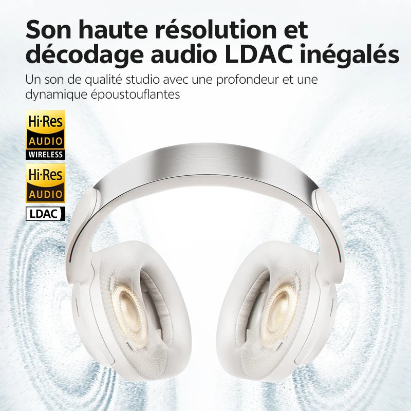 Auscultadores Over-Ear QCY H3S ANC Bluetooth 6.0 – Áudio Espacial Hi-Res LDAC, Cancelamento de Ruído Adaptativo -56dB, Auscultadores Sem Fios