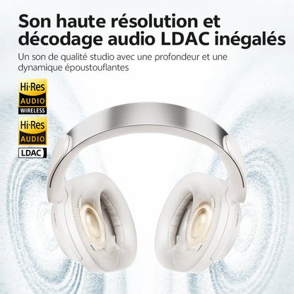 Auscultadores Over-Ear QCY H3S ANC Bluetooth 6.0 – Áudio Espacial Hi-Res LDAC, Cancelamento de Ruído Adaptativo -56dB, Auscultadores Sem Fios