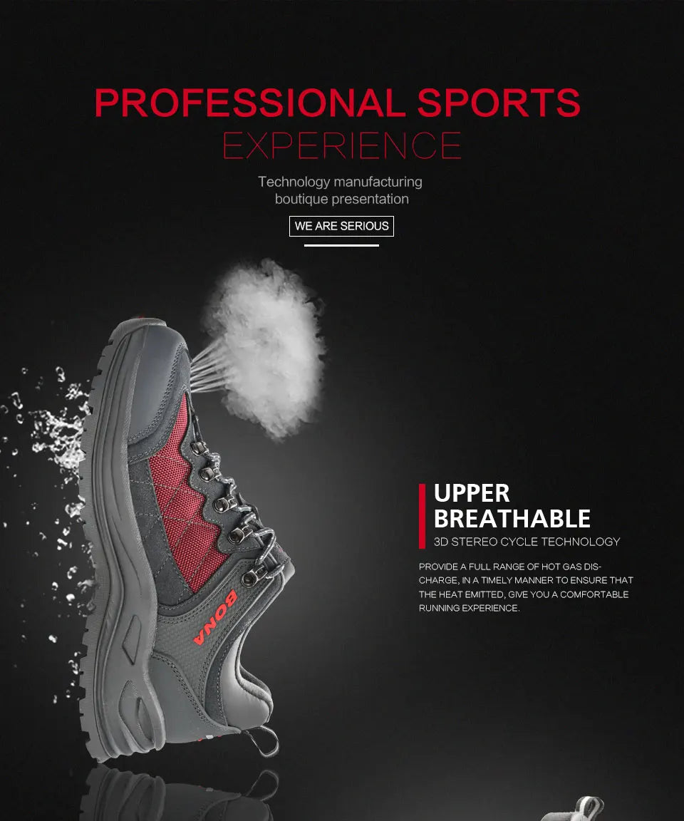 BONA 2023 New Designer Hiking Shoes Trekking Sneakers Men Walking Fishing Camping Jogging Shoes