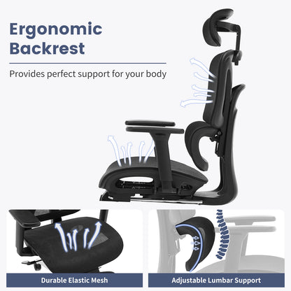 Ergonomic Office Chair High Back Mesh Desk Chair with Footrest, Dynamic Lumbar Support, Adjustable Headrest, Reclining Computer Chair
