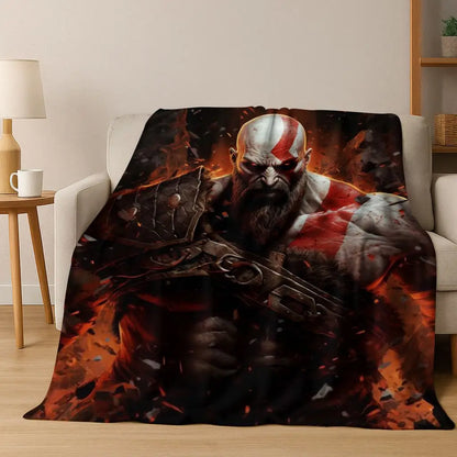 Classics God of War Kratos 3A Game Gamer Flannel Blanket,Warm and Cozy Soft Throw Blanket for Home Bedroom Bed Sofa Kid Gift