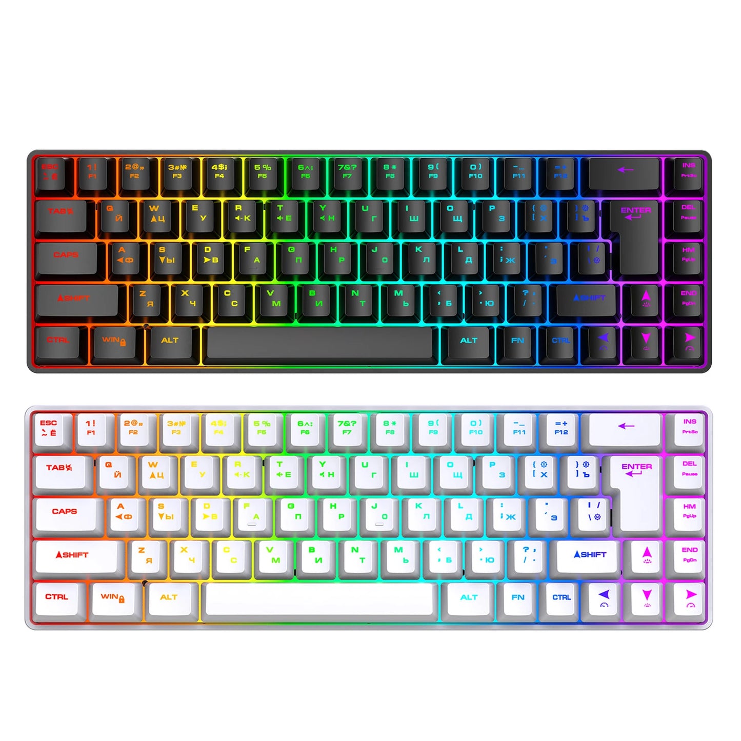 Teclado Mecânico Gaming Russo-Inglês de 68 Teclas, Teclado Bilingue com Retroiluminação RGB para Gaming