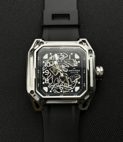 NORTH EDGE Men's Mechanical Watches Stainless Steel Skeleton Automatic Watch For Men Waterproof 100M Seagull's Movement Space X