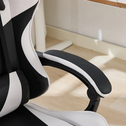 360 ° - Swivel Ergonomic Racing Design Gaming Chair Leather High Back Office Chair Height Adjustable Task Chair, Black&White