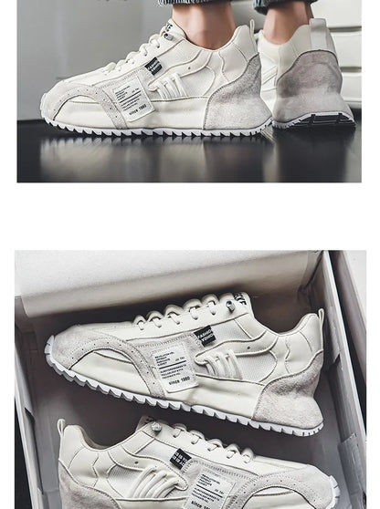 Men's Casual Sports Four Seasons Moccasins Trendy Designer Personality Lace-Up Leather Sneakers Comfortable Breathable