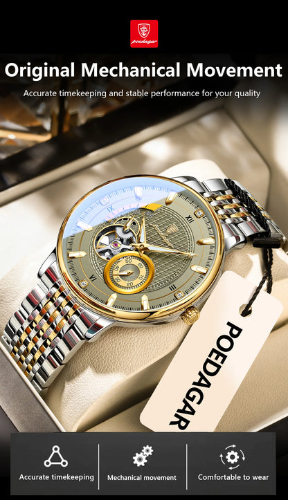 POEDAGAR Top Luxury Man Wristwatch Luminous Hollow Tourbillon Stainless Steel Men Clock Mechanical Automatic Men's Watches Reloj