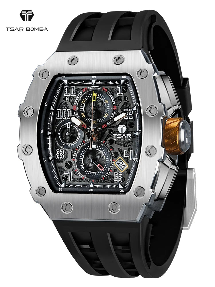 TSAR BOMBA Watch for Men Luxury Brand Tonneau Design Waterproof Clock Stainless Steel Wristwatch Fashion Rectangle Men's Watch