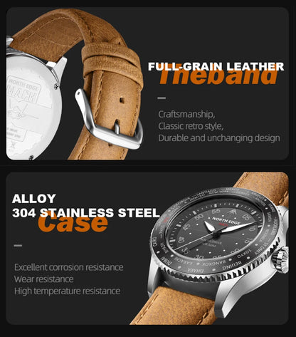 NORTH EDGE 2024 MACH Solar Power Quartz Watch Men Waterproof 50M Men's Pilot Sports Wristwatches Luminous Environmentally Friendly Clock
