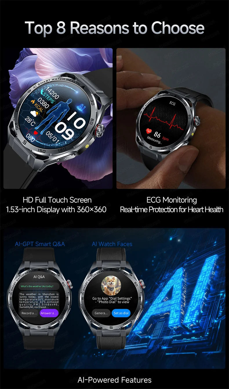 Smart Watch Men High-end Health Blood Pressure Blood Oxygen Lipids Uric Acid Sapphire Smart Watches Ai GPT Custom Dial ECG 2026