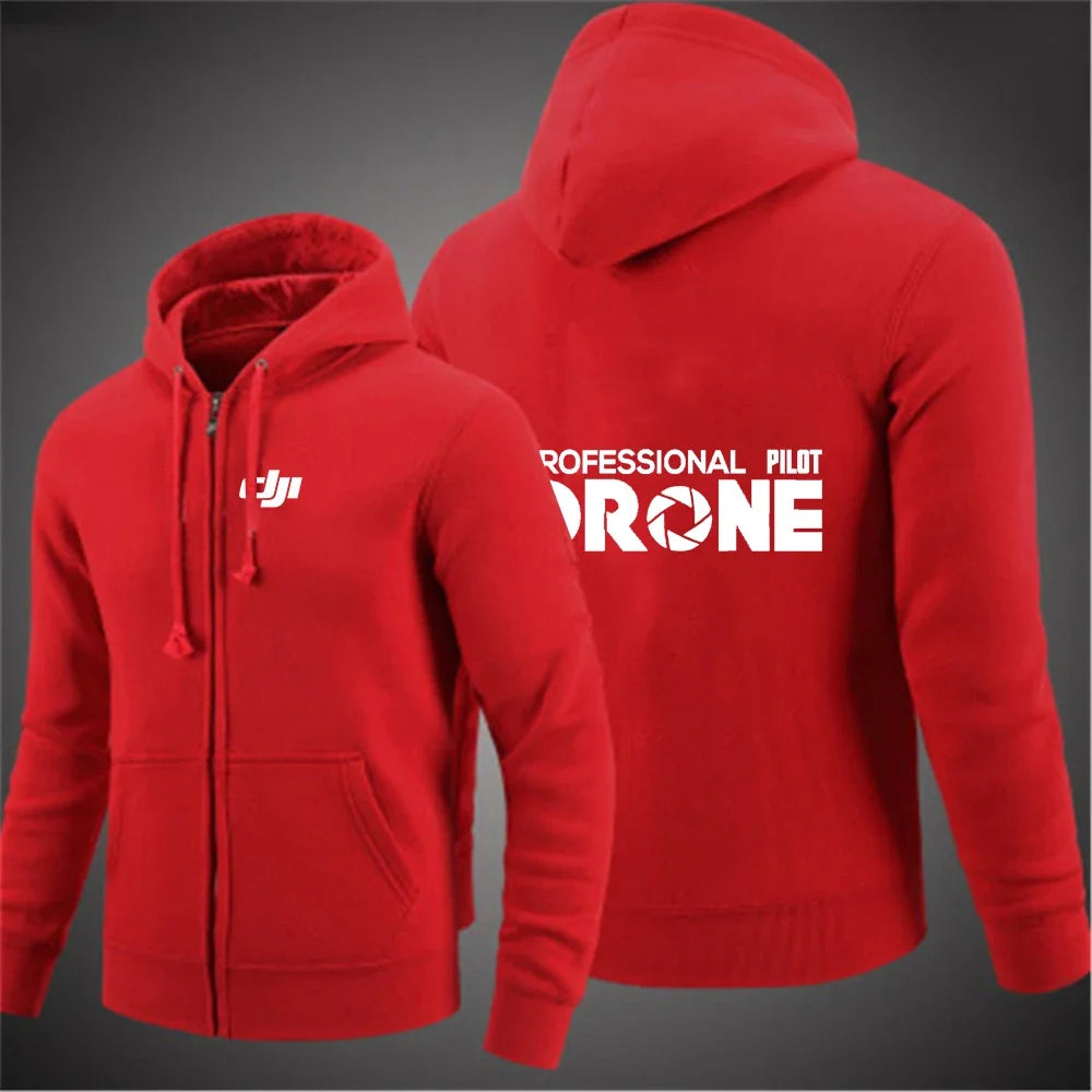 Dji Professional Pilot Drone Spring Autumn Casual Men's Solid Color Zipper Pullover Hoodie Coats Sportswear Fashion Long Sleeve
