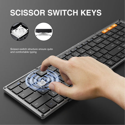 ProtoArc Foldable Keyboard and Mouse, XKM01 Combo for Business Travel 2.4G+Dual Bluetooth Portable  for Laptop iPads Tablets