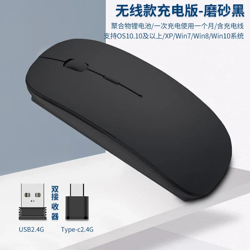 New Charging Type-C Wireless Mouse + USB Dual Receiver, Mute Ergonomic Design, 1000/1200/1600 Three-Speed DPI