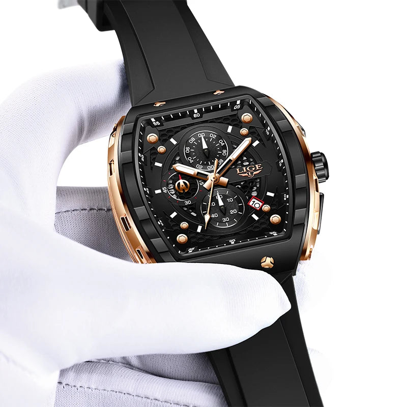 Relógio de Homem LIGE — Moda de Luxo, Impermeável, Bracelete em Silicone, Quartzo, Luminoso, Desportivo, Data Automática e Cronógrafo Simples