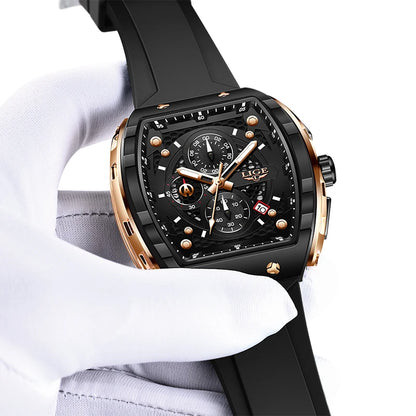 Relógio de Homem LIGE — Moda de Luxo, Impermeável, Bracelete em Silicone, Quartzo, Luminoso, Desportivo, Data Automática e Cronógrafo Simples