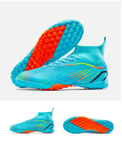 Chaussures de football à crampons multiples, semelle extérieure en caoutchouc à crampons courts et denses, semelle intermédiaire en EVA amortissante, tige synthétique douce et respirante, confort