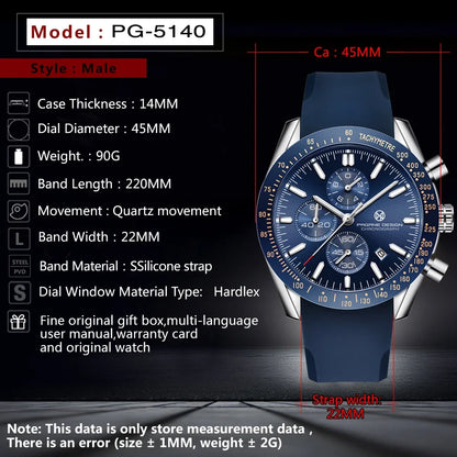 PAGANI DESIGN 45MM 2026 Relógio masculino de quartzo 30M impermeável, luxo business em aço inoxidável Relogio Masculino 5140