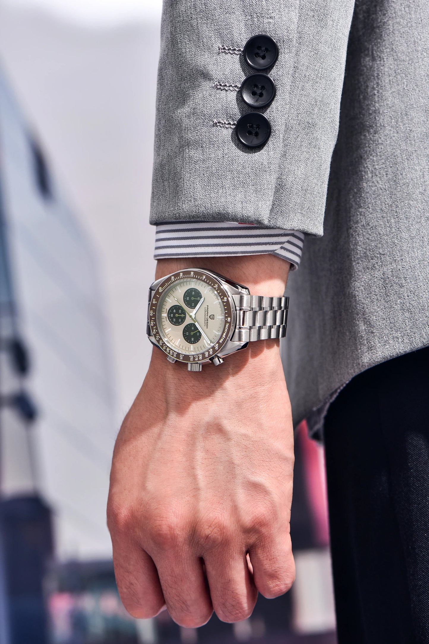 PAGANI DESIGN Saturn Men's Watches 2026 New Top Luxury Quartz Watch Men Light Tan Chronograph AR Sapphire crystal Wristwatch Men