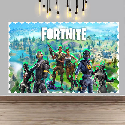 Backdrop F-fortniteds para Festa de Aniversário de Rapaz, Faixa Decorativa Infantil, Decoração de Mesa de Bolo de Aniversário, Acessórios para Festa, Adereços Fotográficos e Presente
