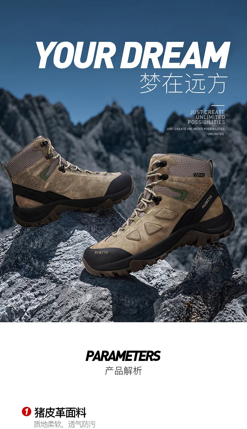 HUMTTO Hiking Shoes Men's Waterproof Hunting Boots Tactical Desert Combat Ankle Trekking Boots Male Women Warm Leather Sneakers