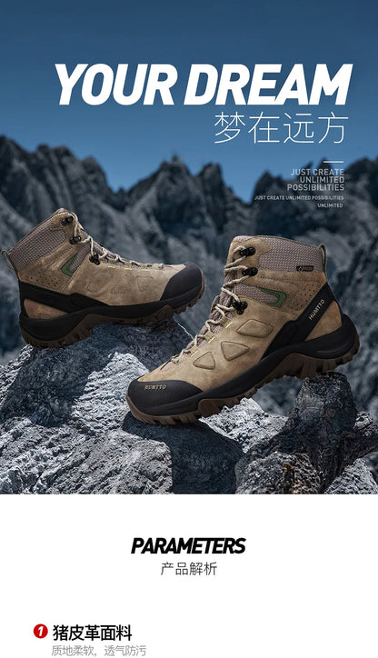 HUMTTO Hiking Shoes Men's Waterproof Hunting Boots Tactical Desert Combat Ankle Trekking Boots Male Women Warm Leather Sneakers
