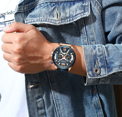 Orologio da uomo CURREN 8329 – Stile sportivo e casual, design militare, cinturino in pelle, cronografo di tendenza, orologio di lusso di un marchio prestigioso