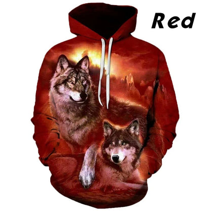 European and American Hot-Sale 3D Printed Wolf Hoodie Fashion Long-Sleeved Cool Pullover Personality Animal Sweatshirt