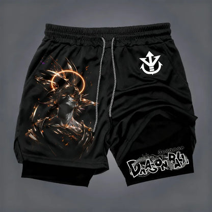 Dragon Ball Men's Quick-Drying Double-Layer Son Goku Shorts Summer Sports Fitness Anime-Inspired Active Wear Fake Two-Piece