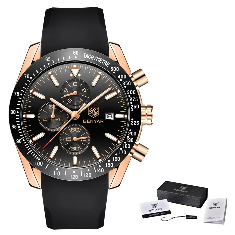 Reloj para hombre BENYAR 5140, reloj deportivo informal, reloj de cuarzo de lujo resistente al agua, cronógrafo militar de marca de alta gama.