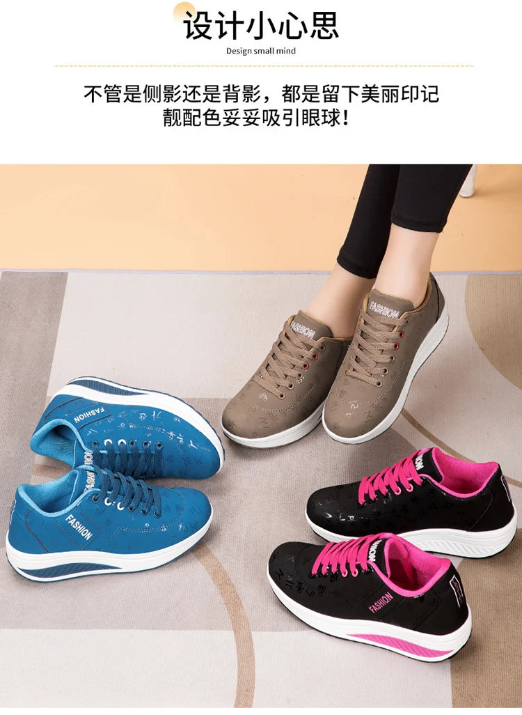 Zapatillas casuales de mujer para exterior con suela gruesa, plataforma de moda, talla grande 42, suela plana, para caminar, deporte, caminatas y running