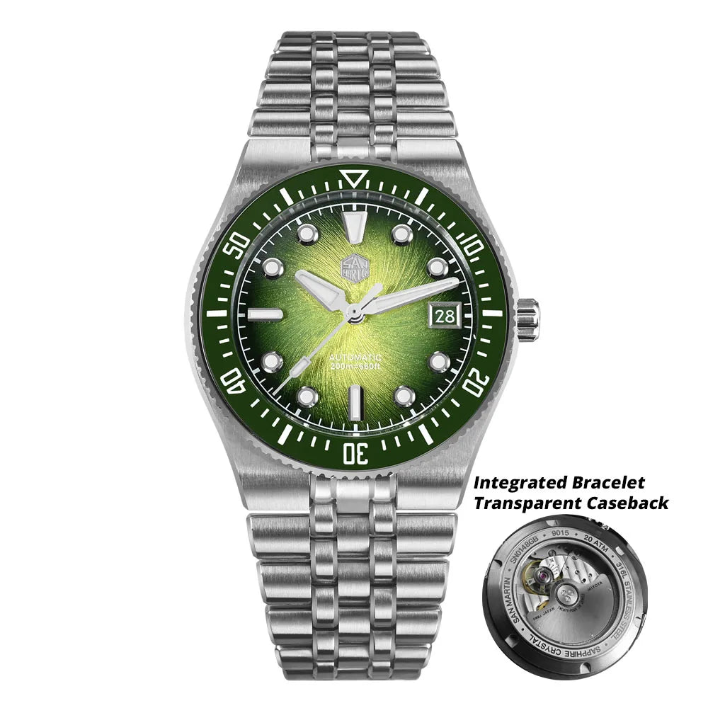 Orologio subacqueo di lusso da uomo San Martin 40mm, Miyota 9015, quadrante smaltato sunburst, automatico meccanico, impermeabile 200m, SN0148