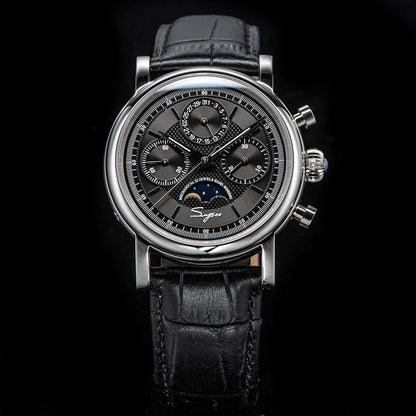 Sugess Men Watch ST1908 Swanneck Movement Mechanical Chronograph Wristwatch Genuine Moonphase Calendar Vintage Leather NEW 2023