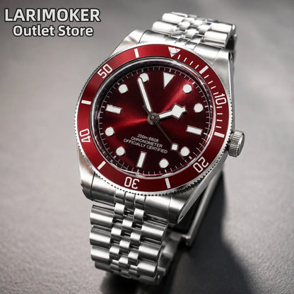 LARIMOKER NH35 39mm Automatic Men's Watch Domed Sapphire Glass 100m Diving Vintage Wine Red Insert Dial Super Luminous Watch