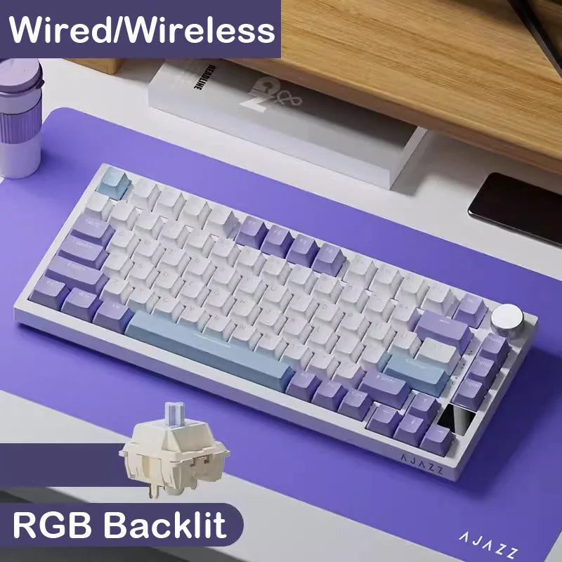 AJAZZ AK820 Tastiera meccanica con layout compatto 70%/illuminazione RGB/switch hot-swappable, con connessione cablata, wireless e Bluetooth